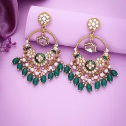 DIVASTRI Gold-Tone Contemporary Shaped Artificial Beads And Pearls Chandbalis Earrings-picture-14