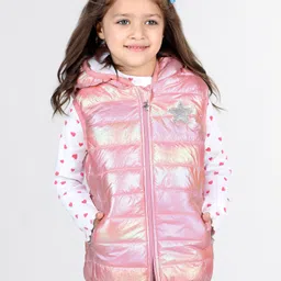 Babyhug Woven Sleeveless Padded Hooded Metallic Jacket with Pockets & Ear Applique - Pink-image-59