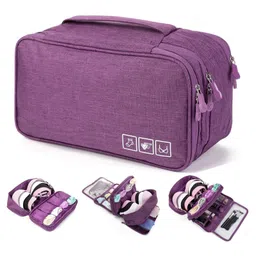 House of Quirk Polyester Travel Multi-Function Bra Underwear Packing Organize Storage Bag,Bra/Socks/Cosmetic Accessories Storage Case - Purple-image-34