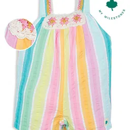 My Milestones Seer Sucker Sleeveless Floral Crochet & Striped Jumpsuit - Multi Colour-picture-27