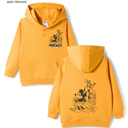 HoneyHap Disney Terry Knit Full Sleeves Hooded Sweatshirt With Front & Back Mickey Mouse & Friends Graphics & Kangaroo Pockets - Yellow-picture-18