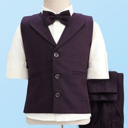 Robo Fry Cotton Woven Full Sleeves 3 Piece Partywear Suit With Bow - Purple-picture-12