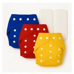Sparkle Joy Free Size Reusable Cloth Diaper With Insert Pad 3 Pcs Diaper With 2 Pcs Insert- Blue,Red,Yellow-picture-11