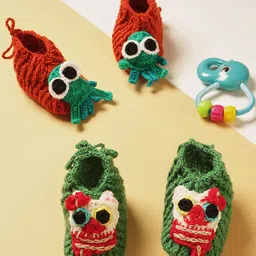 MayRa Knits Pack Of 2 Hand Knitted Octopus & Cat Designed Booties - Red & Green-image-79