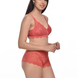 samvar Women Red,Maroon Net Bra Panty Set for Lingerie Set Undergarments Pack of 2 image 5