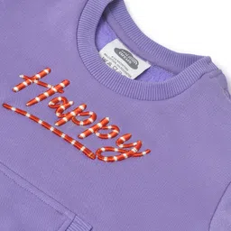 Mi Arcus  Cotton Full Sleeves Happy Text Embroidered Sweatshirt Purple image 5