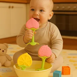 Badal Kidz Bpa Free 100 % Silicone Fruit Shape Teether And Fruit Feeder - Orange & Pink (Pack Of 2) image 4