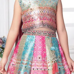 BAESD Girls Printed Mirror Work Tie and Dye Ready to Wear Lehenga & Blouse With Dupatta image 5