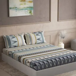 DDecor Blue Geometric Pure Cotton 145 TC Super Super King Bedsheet Set 2.74m x 2.74m-image-18