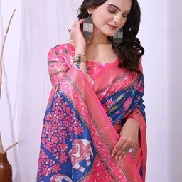 DIVASTRI Turquoise Blue Cotton Blend Printed Sarees image 3