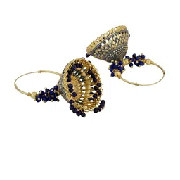 ANIKAS CREATION Blue & Gold-Plated Dome Shaped Jhumkas image 2