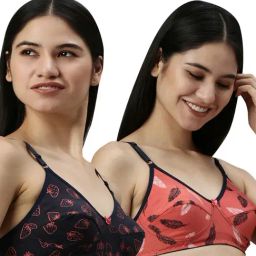 Kryptic Navy & Coral Cotton Printed Medium Coverage Bralette Bra (Pack Of 2)-picture-44