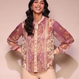 Label Ritu Kumar Lilac Printed Shirt With Inner-picture-27