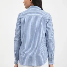 Fablestreet Blue & White Linen Striped Shirt image 2