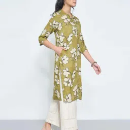 Rangmanch By Pantaloons Green Regular Fit Floral Print Kurta image 3