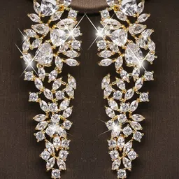 Peora Gold Plated Cubic Zirconia Contemporary Drop Earrings-picture-54