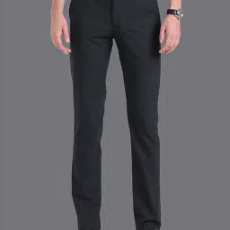 Louis Philippe Dark Grey Slim Fit Self Pattern Trousers-image-9