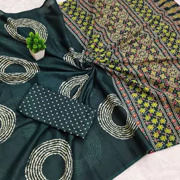 PEENGAX Ajrak Printed Pure Cotton Bandhani Saree With Blouse Piece image 3