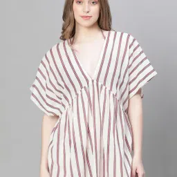 Oxolloxo White & Maroon Stripes Beachwear Kaftan-picture-38