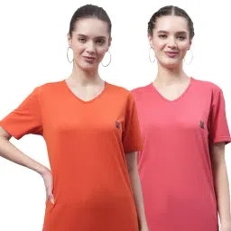 Vimal Jonney Orange & Pink Cotton Logo T-Shirt - Pack Of 2-image-86