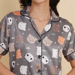 CORSICA Panda Printed Satin Night Suit image 5