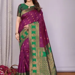 WOVENSTOCK Ethnic Motifs Woven Design Zari Kanjeevaram Saree-image-20