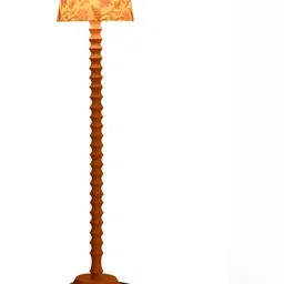 green girgit White & Brown Floral Printed Frustum Shaped Wooden Taper Floor Lamp image 2
