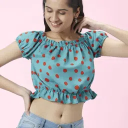 People by Pantaloons Blue Printed Crop Top-picture-23