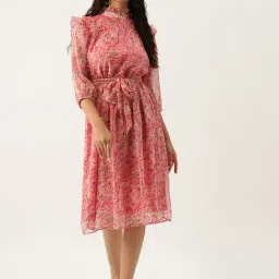 Deewa Pink Floral Print Wrap Dress-image-36