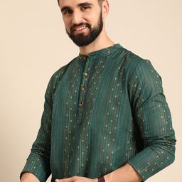 Anouk Men Green & Gold-Toned Striped Thread Work Straight Short Kurta-picture-17