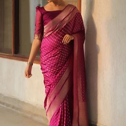 Vastravatika Ethnic Motifs Woven Design Zari Banarasi Saree-picture-12