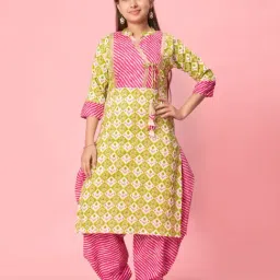 Aarika Kids Green & Pink Printed Kurti with Patiala-image-47