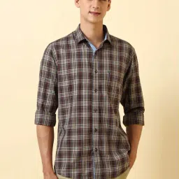 Allen Solly Brown Cotton Slim Fit Checks Shirt-picture-42