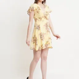 DODO & MOA Yellow Printed A-Line Dress image 3