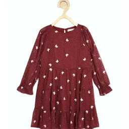 Peter England Kids Maroon Printed Full Sleeves Dress-picture-24
