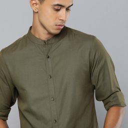 R.Code by The Roadster Life Co. Solid Band Collar Casual Shirt-picture-22