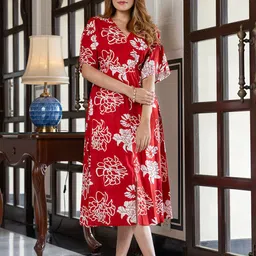 Jaitpuriya Women Floral Printed Cotton Wrap Midi Dress-image-16