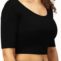 the blazze 1303 Women's Cotton Scoop Neck Backless Elbow Sleeve Crop Top Readymade Saree Blouse for Women's image 3