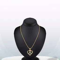 Heer Collection Gold-Plated Cubic Zirconia Heart Shaped Alphabet H Pendant with Chain-picture-34