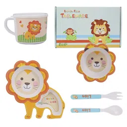 FunBlast Eco-Friendly Bamboo Fiber Baby Dinner Set of 5 Pieces - Multicolor-image-50