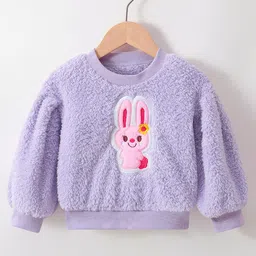 Kookie Kids Full Baggy Sleeves Sweatshirt With Bunny Embroidery - Purple-picture-23
