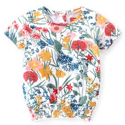 Babyhug 100% Cotton Knit Half Sleeves Top Floral Print-Off White-picture-25