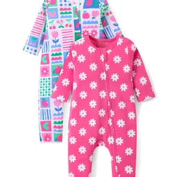 Babyhug 100% Cotton Full Sleeves Rompers Floral Print Pack of 2 - Multicolour-picture-16