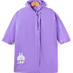Babyhug Full Sleeves Below Knee Length Raincoat Bunny Print - Purple-picture-23