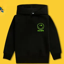 NUSYL Fleece Full Sleeves Smiley Emoji & Text Printed Hoodie - Black-picture-25