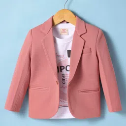 Rikidoos Full Sleeves Textured Blazer With Typography Printed Tee - Peach & White-picture-27