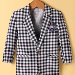 Rikidoos Full Sleeves Checked Patch Embroidered Blazer - Navy Blue & White-picture-17