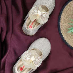 Mine Sole Sequins Embellished Bow Applique Detailed Mary Jane Ballerinas - Golden-picture-18