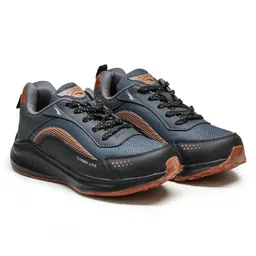 asian Colour Blocked Lace Up Running Shoes - Black & Tan-picture-14