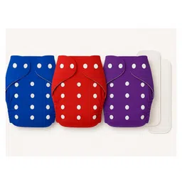 Sparkle Joy Free Size Reusable Cloth Diaper With Insert Pad 3 Pcs Diaper With 2 Pcs Insert- Blue,Red,Purple-picture-12